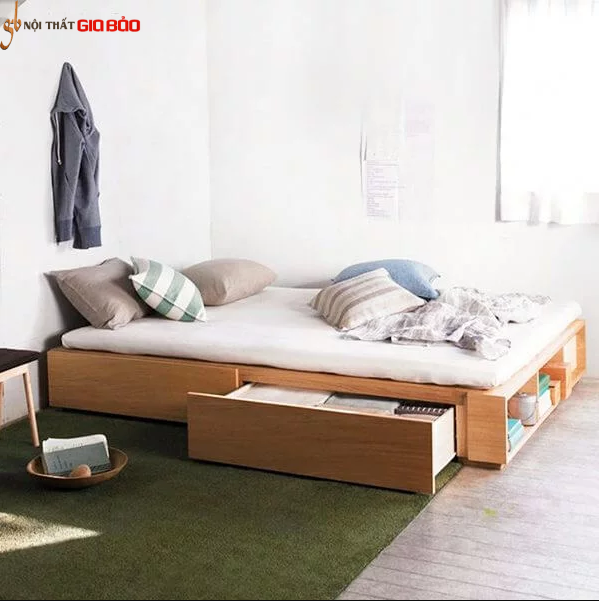Giường ngủ gỗ tự nhiên dáng thấp tiện dụng GB-9063