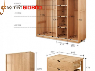 Tủ đựng quần áo gia đình gỗ sồi tự nhiên hiện đại GB-5756