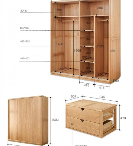 Tủ đựng quần áo gia đình gỗ sồi tự nhiên hiện đại GB-5756