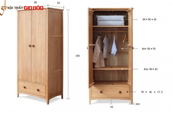Tủ đựng quần áo gỗ sồi tự nhiên đẹp hiện đại GB-5759